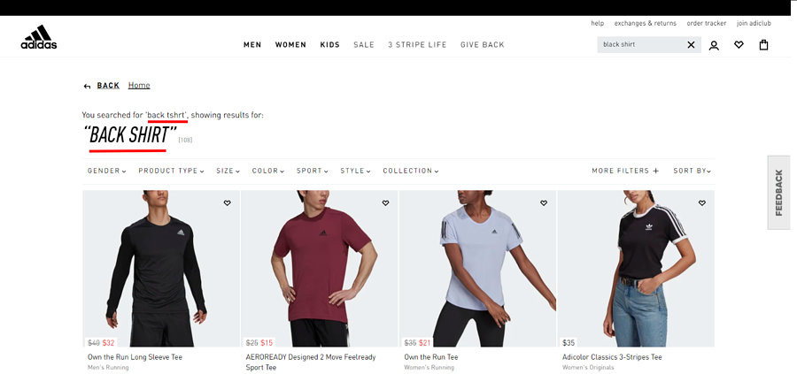 Recherche sur le site adidas