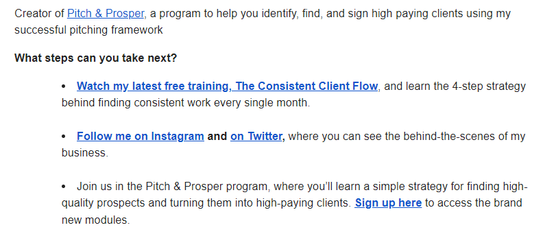 Lien vers le blog ou le podcast dans la signature de l'e-mail