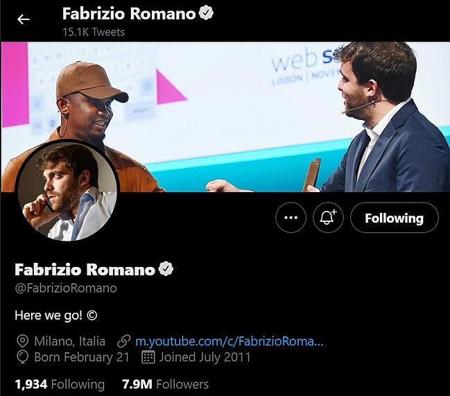 compte d'utilisateur avancé twitter : fabrizio romano