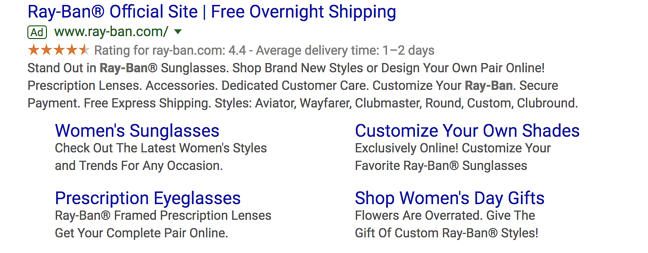 extensions de liens annexes Google Ads