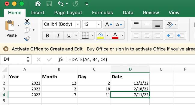 formule de date excel
