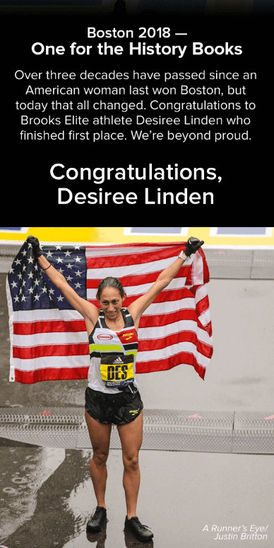 Exemple de campagne de marketing par e-mail : Brooks Sports - "Boston 2018 - Un pour les livres d'histoire"