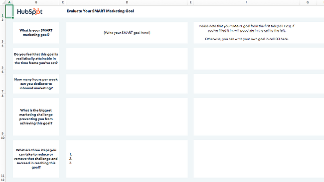 feuille de travail sur les objectifs intelligents : exemple vierge