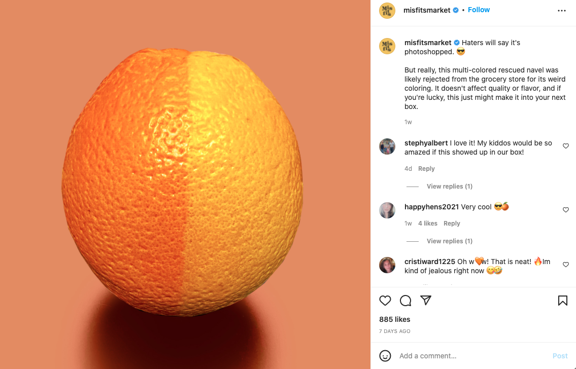 Comment planifier des publications Instagram : Rédigez des légendes engageantes, exemple d'un orange à deux tons sur Instagram