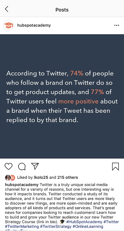 Types de contenu à publier sur Instagram : publication HubSpot sur Instagram