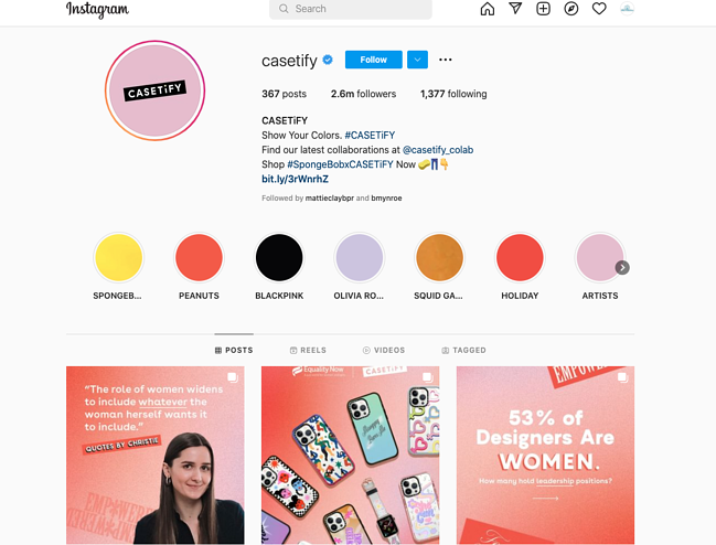 Types de contenu à publier sur Instagram : Casetify Page Instagram