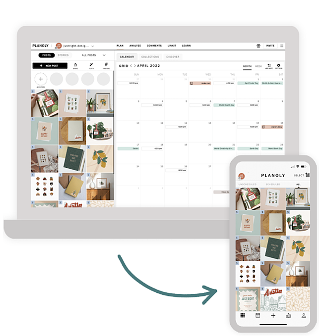 Application de planification Instagram : Planoly Instagram scheduler.