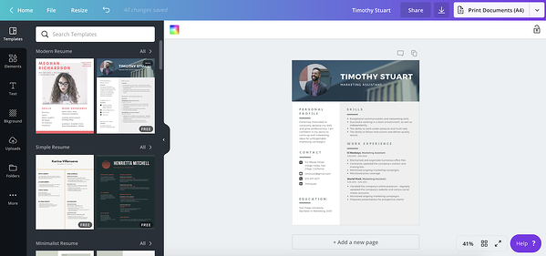 meilleur créateur de CV gratuit : canva