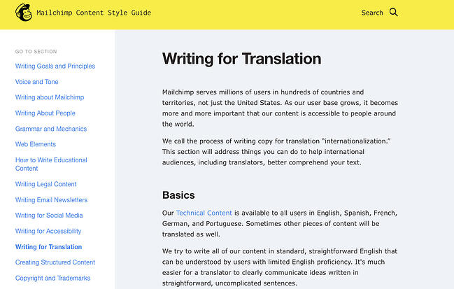 exemples de guide de style d'écriture : mailchimp