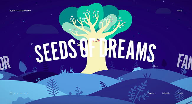 tendances de conception Web : le site de portfolio de Robin Mastromarino utilise des interactions de glissement pour que les visiteurs explorent ses projets en vedette