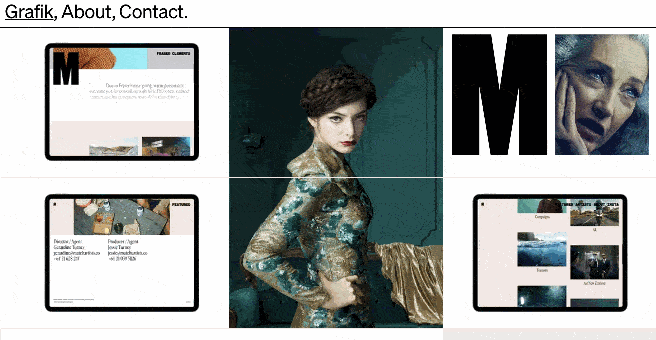 tendances de la conception Web : cinémagraphes utilisés sur la page d'accueil de Grafik pour faire défiler les utilisateurs
