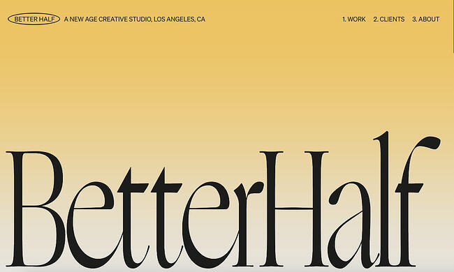 tendances de conception de sites Web : Better Half utilise un fond dégradé monochromatique sur sa page d'accueil
