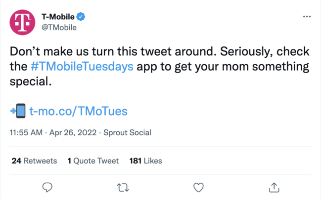 exemple de stratégie de médias sociaux : tweet de t-mobile