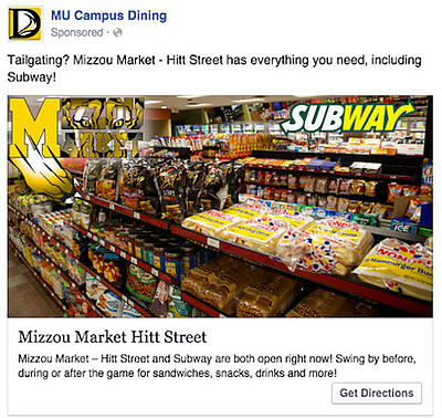 Publicité Facebook sur les restaurants du campus MU