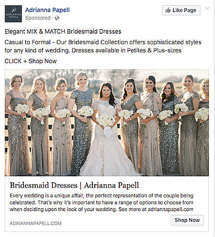 Publicité Facebook d'Adrianna Papell