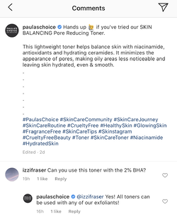 le choix de paula répondant au commentaire instagram d'un suiveur