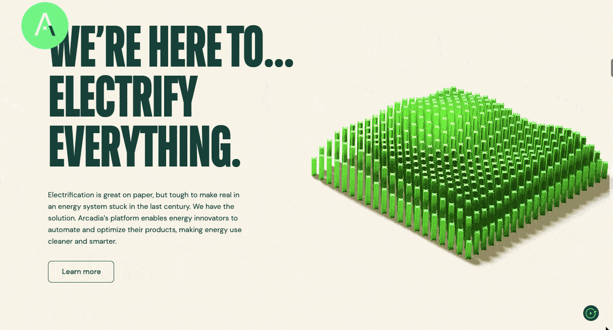 tendances du design web : Arcadia utilise la typographie cinétique pour informer progressivement les visiteurs de sa mission et de ses services