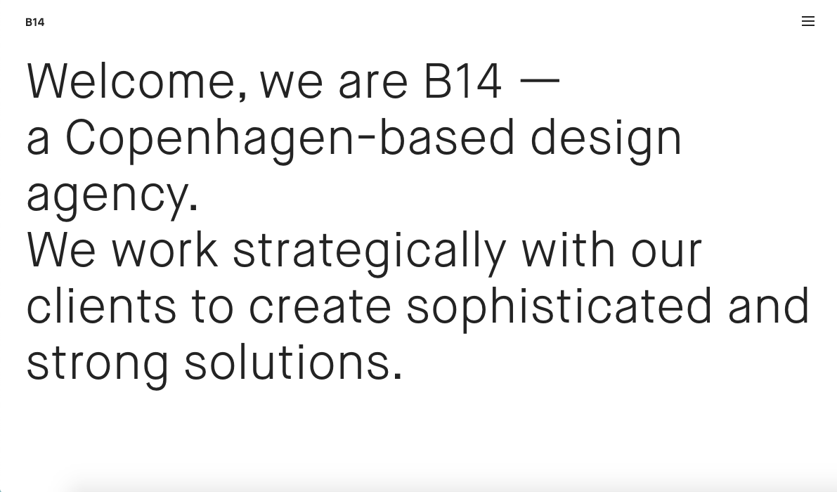 tendances de conception Web : B14 propose une section de héros en texte uniquement sur sa page d'accueil